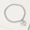 Fashnzfab Stainless Steel Ball Stone Paved Mother Of Pearl Clover Charm Beaded Stretch Bracelet Mother Of Pear In Multi