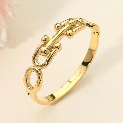 Fashnzfab Stainless Steel Bold Link Hinged Bangle Bracelet In Gold
