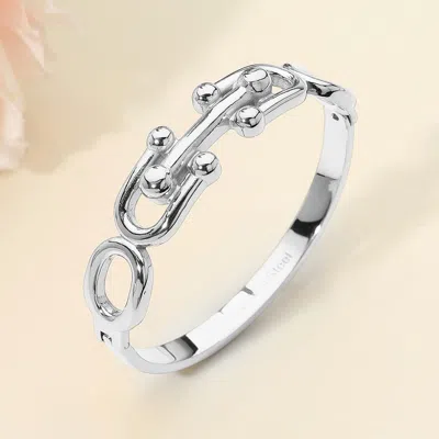 Fashnzfab Stainless Steel Bold Link Hinged Bangle Bracelet In Silver