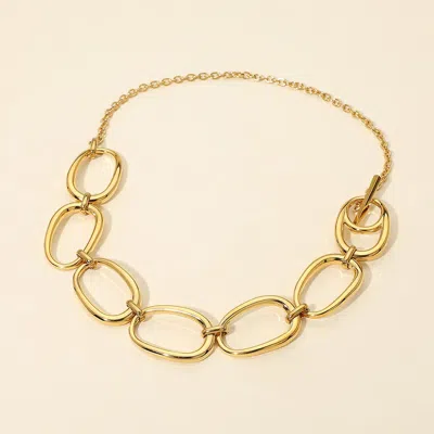 Fashnzfab Stainless Steel Bold Oval Link Toggle Necklace In Gold