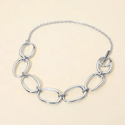Fashnzfab Stainless Steel Bold Oval Link Toggle Necklace In Silver