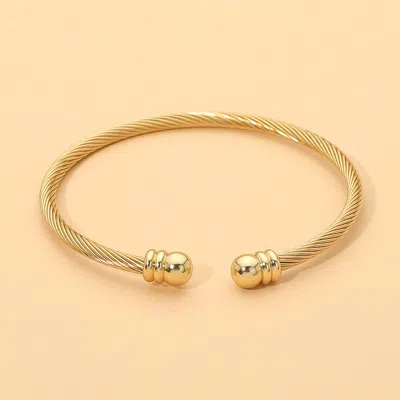 Fashnzfab Stainless Steel Cable Cuff Bracelet In Gold