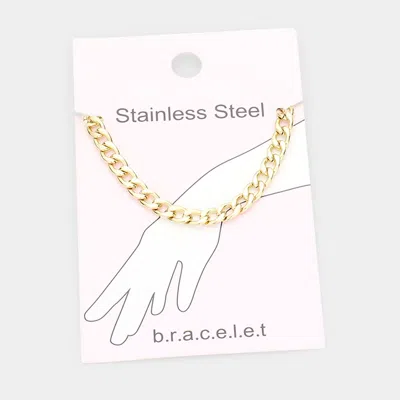 Fashnzfab Stainless Steel Chain Bracelet 0.2" H, 7" + 1.5" L In Gold