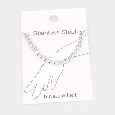 Fashnzfab Stainless Steel Chain Bracelet 0.2" H, 7" + 1.5" L In Silver