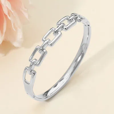 Fashnzfab Stainless Steel Chain Link Hinged Bangle Bracelet In Metallic