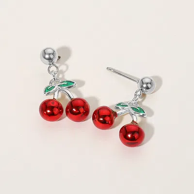 Fashnzfab Stainless Steel Cherry Dangle Earrings In Multi