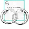 Fashnzfab Stainless Steel Chunky Hoop Earrings - Rhodium In White