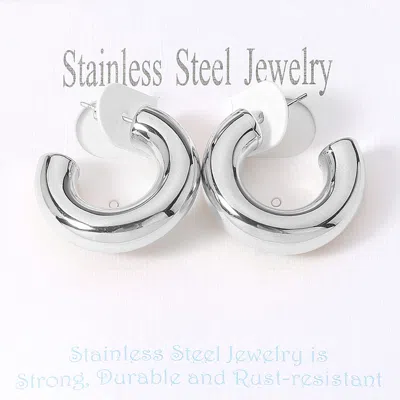 Fashnzfab Stainless Steel Chunky Hoop Earrings - Rhodium In Multi