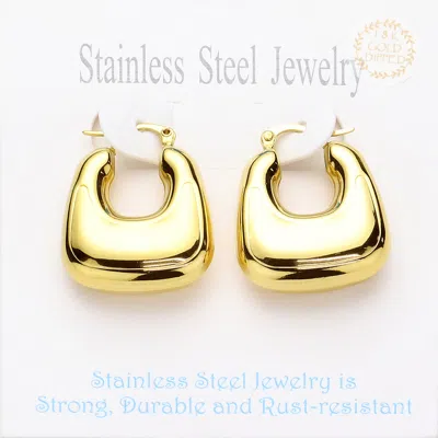 Fashnzfab Stainless Steel Chunky Hoop Pin Catch Earrings - Gold