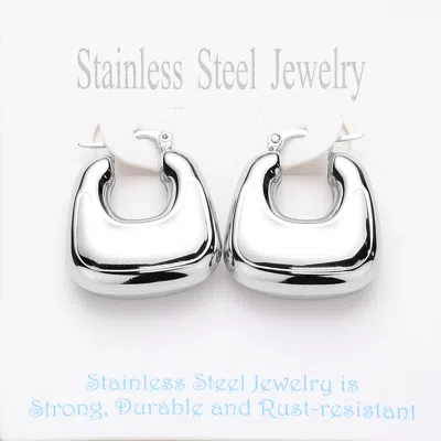 Fashnzfab Stainless Steel Chunky Hoop Pin Catch Earrings - Rhodium In Metallic
