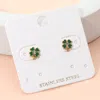 Fashnzfab Stainless Steel Clover Stud Earrings In Green