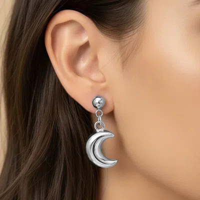 Fashnzfab Stainless Steel Crescent Moon Charm Drop Dangle Earrings In White