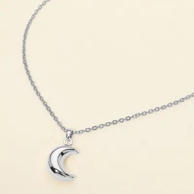 Fashnzfab Stainless Steel Crescent Moon Pendant Necklace In Metallic