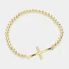 Fashnzfab Stainless Steel Cross Pendant Pointed Stretch Bracelet Gold In Gold