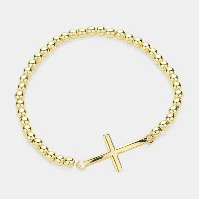 Fashnzfab Stainless Steel Cross Pendant Pointed Stretch Bracelet Gold