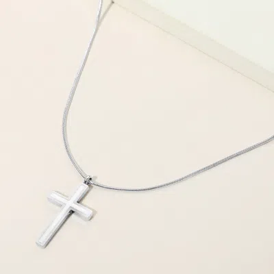 Fashnzfab Stainless Steel Cross Pendant Snake Chain Necklace In Multi