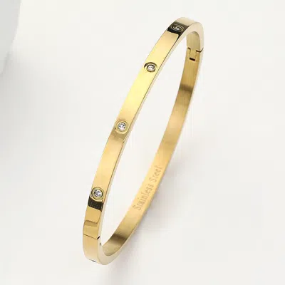 Fashnzfab Stainless Steel Crystal Embellished Bangle Bracelet Gold