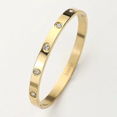 Fashnzfab Stainless Steel Crystal Embellished Bangle Bracelet In Gold