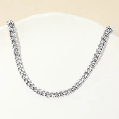 Fashnzfab Stainless Steel Cuban Chain Necklace 20" L In Silver