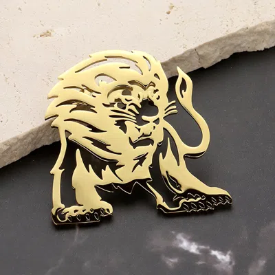 Fashnzfab Stainless Steel Cutout Lion Pin Brooch In Black
