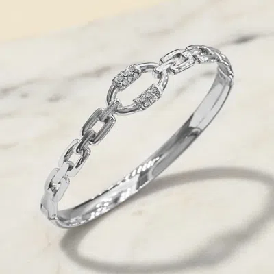 Fashnzfab Stainless Steel Cz Accent Chain Link Hinged Bangle Bracelet In Silver