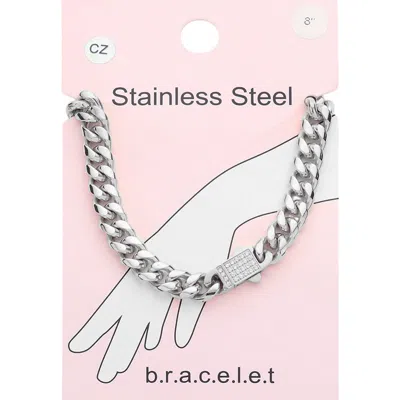 Fashnzfab Stainless Steel Cz Embellished Metal Chain Link Bracelet In Metallic