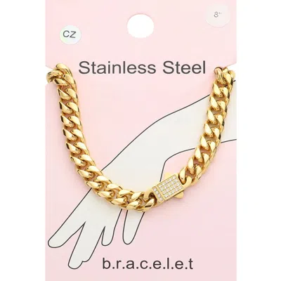 Fashnzfab Stainless Steel Cz Embellished Metal Chain Link Bracelet In Pink