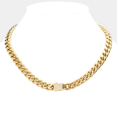 Fashnzfab Stainless Steel Cz Embellished Metal Chain Link Necklace In Gold