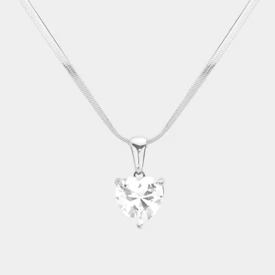 Fashnzfab Stainless Steel Cz Heart Pendant Necklace In Multi