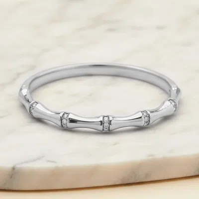 Fashnzfab Stainless Steel Cz Pave Bamboo Hinged Bangle Bracelet 0.25" H, 2.4" D In Silver