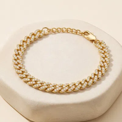 Fashnzfab Stainless Steel Cz Pave Curb Chain Bracelet In Gold