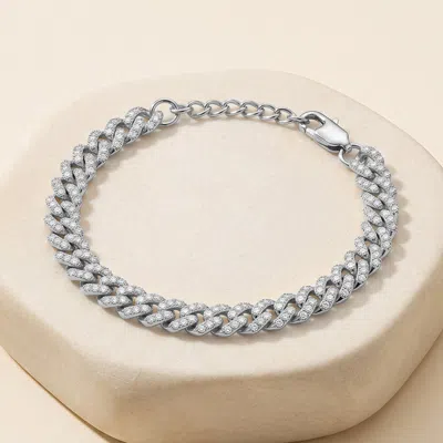 Fashnzfab Stainless Steel Cz Pave Curb Chain Bracelet In Silver