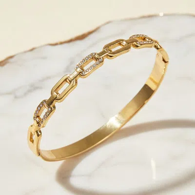 Fashnzfab Stainless Steel Cz Pave Link Hinged Bangle Bracelet In Gold