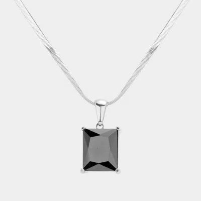 Fashnzfab Stainless Steel Cz Rectangle Pendant Necklace In Multi