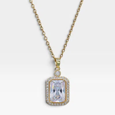 Fashnzfab Stainless Steel Cz Rectangular Pendant Necklace In Gold