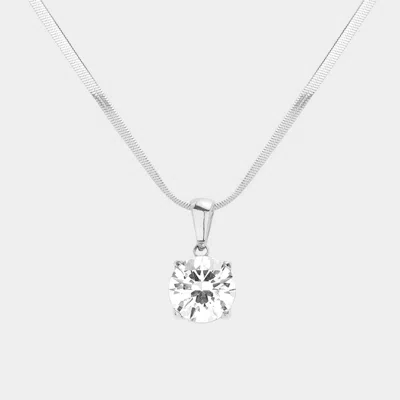 Fashnzfab Stainless Steel Cz Round Pendant Necklace In Multi