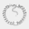 Fashnzfab Stainless Steel Cz Square Stone Accented Chain Link Bracelet - Rhodium In Metallic