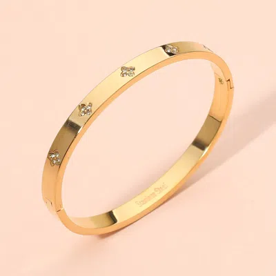 Fashnzfab Stainless Steel Cz Stone Accent Hinged Bangle Bracelet In Gold