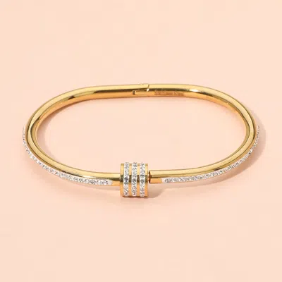 Fashnzfab Stainless Steel Cz Stone Accent Hinged Bangle Bracelet In Multi