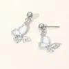 Fashnzfab Stainless Steel Cz Stone Accent Mother Of Pearl Butterfly Charm Dangle Earrings - Mother Of Pearl, S In Metallic