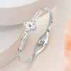 Fashnzfab Stainless Steel Cz Stone Clover Pointed Hinged Bangle Bracelet Silver In Silver