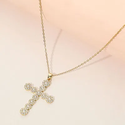 Fashnzfab Stainless Steel Cz Stone Paved Cross Pendant Necklace In Silver