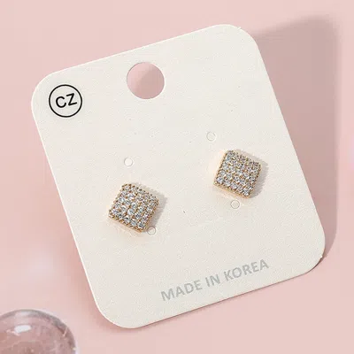Fashnzfab Stainless Steel Cz Stone Paved Diamond Stud Earrings In Silver