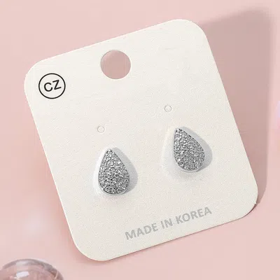 Fashnzfab Stainless Steel Cz Stone Paved Teardrop Stud Earrings In Metallic