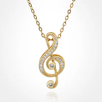 Fashnzfab Stainless Steel Cz Stone Paved Treble Clef Pendant Necklace In Gold