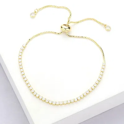 Fashnzfab Stainless Steel Cz Stone Tennis Chain Pull Tie Adjustable Bracelet Gold