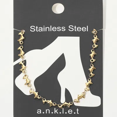 Fashnzfab Stainless Steel Dolphin Link Anklet In Gold