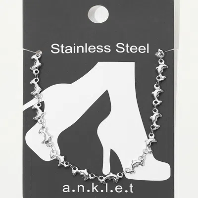 Fashnzfab Stainless Steel Dolphin Link Anklet In Multi