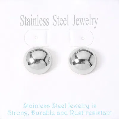 FASHNZFAB STAINLESS STEEL DOME STUD EARRINGS - RHODIUM