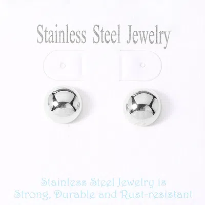 FASHNZFAB STAINLESS STEEL DOME STUD EARRINGS - RHODIUM